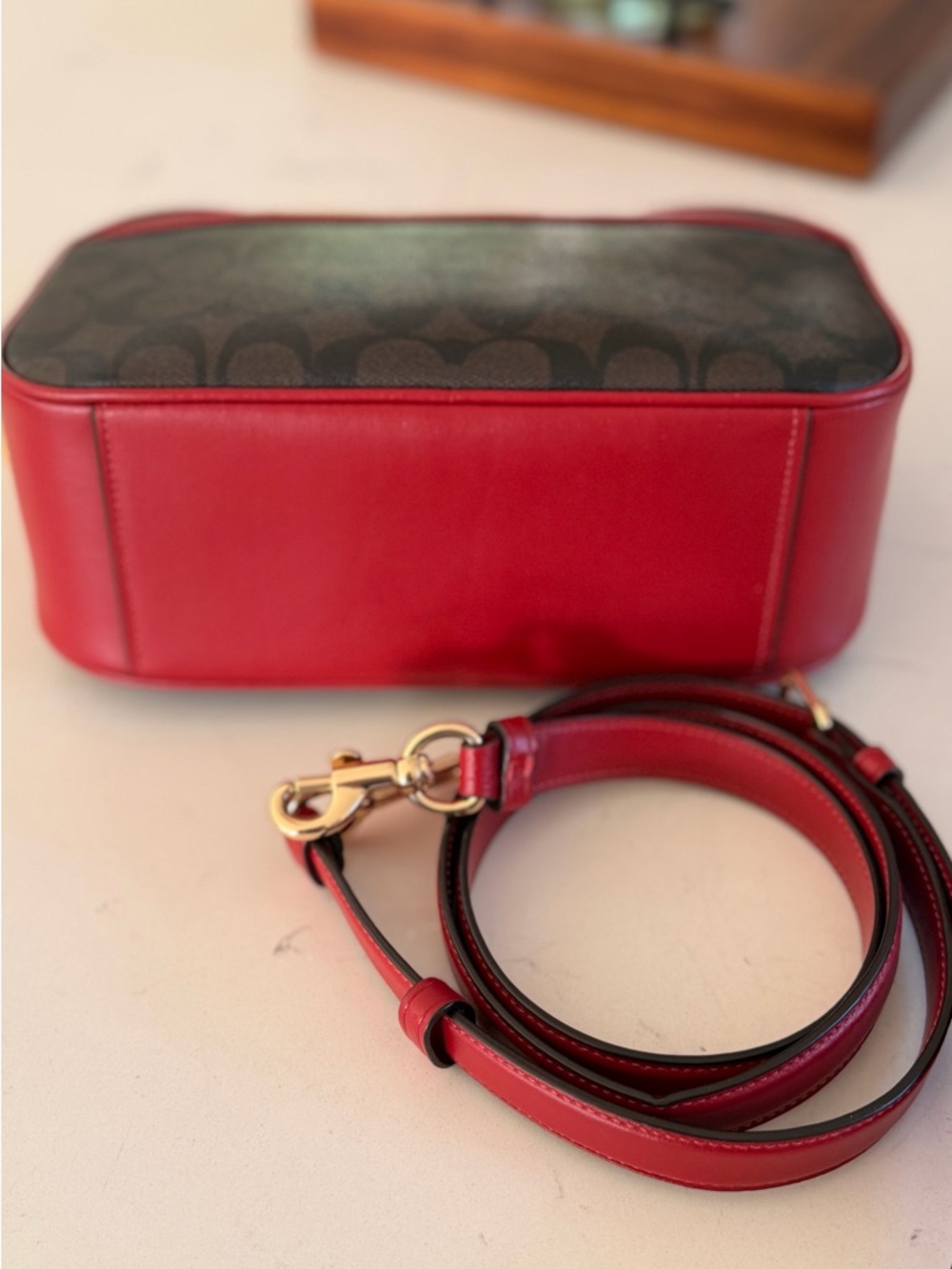 Coach Brown Signature Canvas Crossbody with Red Trim - Picture 5 of 7